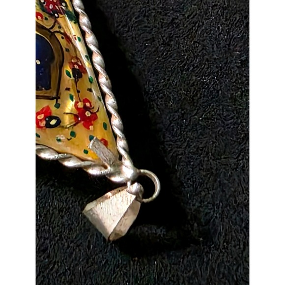 Middle Eastern Persian Hand Painted Shell Double Sided Pendant Tear Drop 2in - Picture 3 of 6